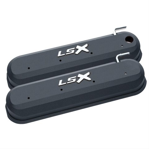 Proform Slant Edge Diecast Aluminum Valve Covers 141-256 Covers, Edge, Tall, Centerbolt, Cast Aluminum, Black Crinkle, LSX Top Style, Chevrolet, Small Block LS, Pair