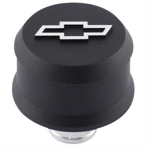 Proform Slant Edge Aluminum Breather Caps 141-858 Breather, Push-in, Aluminum, Black Textured, Bowtie Logo, Each