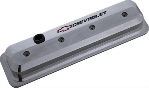 Proform GM Licensed Slant Edge Valve Covers 141-843 Cover, Cast Aluminum, Polished, Recessed Chevrolet Logo, Chevy, Small Block, Pair