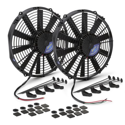 12 Inch 4,200 CFM Proform Brushless Electric Fan 67038 Fans, Fans, Dual, Puller, cfm Combined Maximum, Plastic, Black, 30.00 amps, 12.00 in. Diameter, Pair
