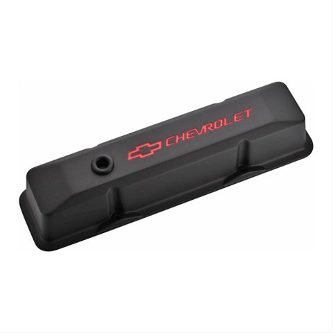 Proform GM Licensed Diecast Aluminum Chevrolet Valve Covers 141-116 Covers, Tall, Cast Aluminum, Black Wrinkle, Logo, Chevy, Small Block, Pair