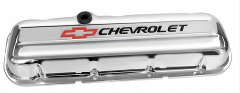 Proform Stamped Steel Chevrolet Valve Covers 141-812 Covers, Stamped, and Bowtie Emblem, Short, with Baffle, Chrome, Pair