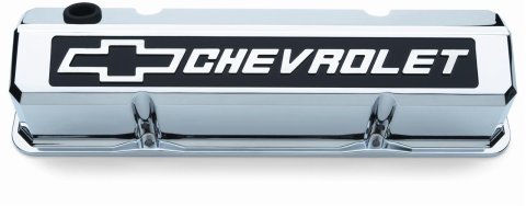 Proform GM Licensed Slant Edge Valve Covers 141-922 Covers, Cast Aluminum, Chrome, Tall, Chevrolet, Bowtie Emblem, Chevy, Small Block, Pair