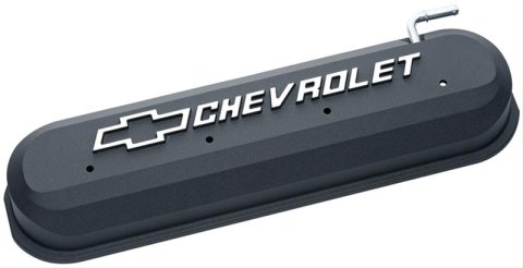 Proform Slant Edge Diecast Aluminum Valve Covers 141-262 Covers, Cast Aluminum, Black Crinkle, Chevrolet Logo, Chevy, Small Block, LS, Pair
