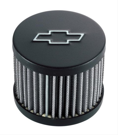 Proform Air Breather Caps for Chevrolet 141-614 Valve Cover Breather, Round, Push-in, Steel, Black Crinkle Top, Bowtie Emblem, Chevy, Each