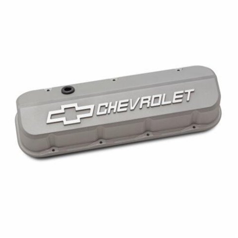 Proform GM Licensed Slant Edge Valve Covers 141-872 Covers, Edge, Tall, Perimeter Bolt, Cast Aluminum, Textured Gray Powdercoated, Chevrolet Logo Top Style, Chevrolet, Big Block, Pair