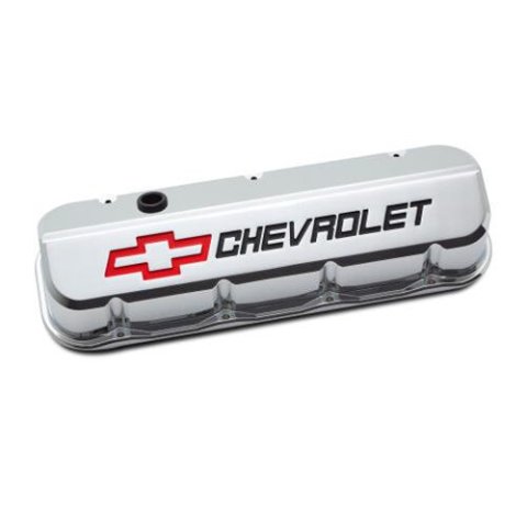 Proform GM Licensed Slant Edge Valve Covers 141-877 Covers, Edge, Tall, Perimeter Bolt, Cast Aluminum, Chrome Powdercoated, Chevrolet Logo Top Style, Chevrolet, Big Block, Pair