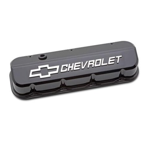 Proform GM Licensed Slant Edge Valve Covers 141-868 Covers, Edge, Tall, Perimeter Bolt, Cast Aluminum, Gloss Black Powdercoated, Chevrolet Logo Top Style, Chevrolet, Big Block, Pair