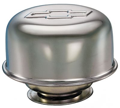 Proform Air Breather Caps for Chevrolet 141-618 Valve Cover Breather, Twist-On, Round, Steel, Chrome, Bowtie Emblem, Each