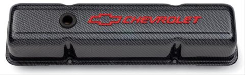 Proform Stamped Steel Chevrolet Valve Covers 141-712 Covers, Tall Height, Steel, Carbon Fiber Finish, Logo, Chevy, Small Block, Pair