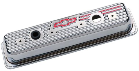 Proform Stamped Steel Chevrolet Valve Covers 141-105 Covers, Centerbolt Mounting, Tall, Steel, Chrome, Bowtie Emblem, Chevy, 305, 350, Pair