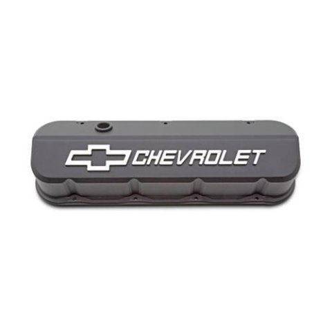 Proform GM Licensed Slant Edge Valve Covers 141-870 Covers, Edge, Tall, Perimeter Bolt, Cast Aluminum, Textured Black Powdercoated, Chevrolet Logo Top Style, Chevrolet, Big Block, Pair