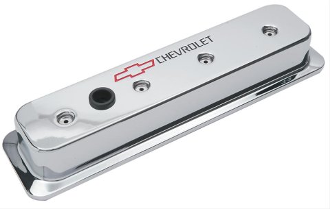 Proform GM Licensed Diecast Aluminum Chevrolet Valve Covers 141-132 Covers, Tall, Cast Aluminum, Chrome, Logo, Centerbolt, Chevy, Small Block, Pair