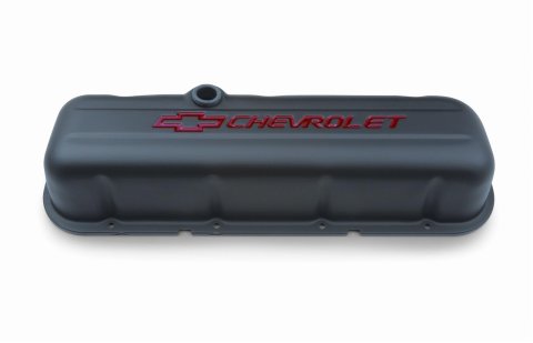 Proform Stamped Steel Chevrolet Valve Covers 141-811 Covers, Tall, Steel, Black Wrinkle, Red Logo, Chevy, Big Block, Pair