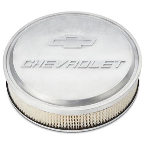 Proform GM Licensed Chevrolet Slant-Edge Air Cleaners 141-837 Cleaner, Slant-Edge, Round, Dropped Base, Natural, Logo Top, 14 in. Diameter, 3 in. Filter Height, Each