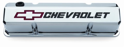Proform GM Licensed Slant Edge Valve Covers 141-930 Covers, Cast Aluminum, Chrome, Slant-Edge, Chevrolet, Bowtie Emblem, Chevy, Small Block, Pair