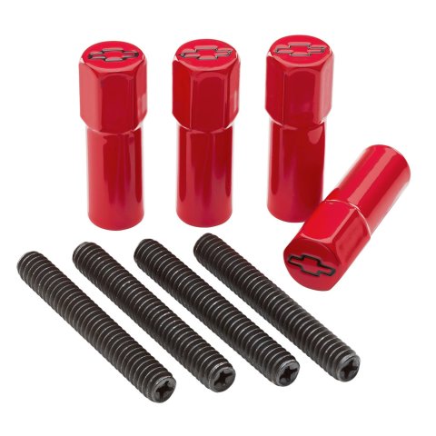 Proform Valve Cover Mini Nuts 141-602 Fasteners, Nuts, Stud Style, Hex Head, Steel, Red, Chevy Bowtie, 1/4 in.-20 Thread Size, 1.500 in. Thread Length, Set of 4