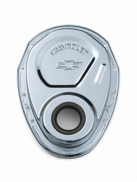 Proform Chevy Bowtie Timing Chain Covers 141-215 Cover, 1-Piece, Steel, Chrome Plated, Chevrolet and Emblems, Chevy, Small Block, Each