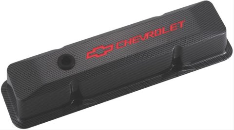 Proform GM Licensed Diecast Aluminum Chevrolet Valve Covers 141-121 Covers, Tall, Die-Cast Aluminum, Carbon Fiber Finish, Bowtie Emblem, Chevy, Small Block, Pair