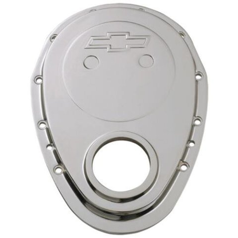 Proform GM Licensed Diecast Aluminum Timing Chain Covers 141-218 Cover, 1-Piece, Aluminum, Chrome, Bowtie Emblem, Chevy, Small Block, Kit