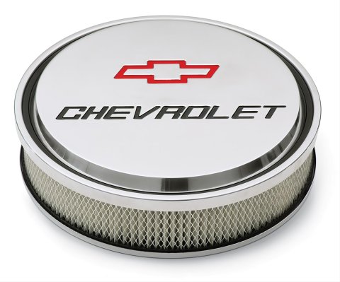 Proform GM Licensed Chevrolet Slant-Edge Air Cleaners 141-833 Cleaner, Slant-Edge, Drop Base, Round, 14 in. Diameter, Aluminum, Polished, Each