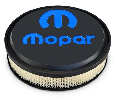 Proform Mopar Licensed Slant-Edge Air Cleaners 440-834 Cleaner, Slant-Edge, Aluminum Top, Black Crinkle, Recessed Blue Logo, 14.00 in. Diameter, Dropped 1.00 in., Each