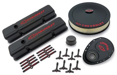 Proform GM Licensed Chevy Engine Dress Up Kits 141-758 Dress-Up, High-Tech Collector's Series, Valve/Timing Covers, Air Cleaner, Breather, Black Crinkle, Kit