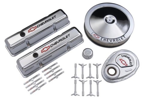 Proform GM Licensed Chevy Engine Dress Up Kits 141-900 Dress-Up Kit, Chrome, Tall Valve Covers/Air Cleaner/Timing Cover/Breather, Chevy, Small Block, Kit