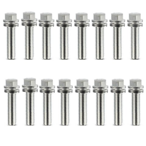 Proform Self-Locking Wedge Header Bolts 66826 Fasteners, Bolts, Hex Head, Steel, Nickel Plated, M8 x 1.0 Thread Size, 1.181 in. Underhead Length, Set of 16
