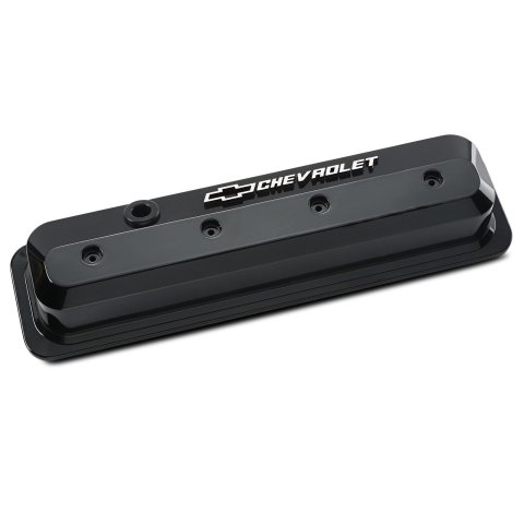 Proform GM Licensed Slant Edge Valve Covers 141-847 Cover, Cast Aluminum, Gloss Black, Edge, Raised Chevrolet Logo, Chevy, Small Block, Pair