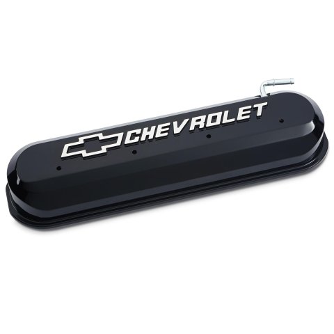 Proform Slant Edge Diecast Aluminum Valve Covers 141-268 Covers, Cast Aluminum, Gloss Black, Chevrolet Logo, Chevy, Small Block, LS, Pair
