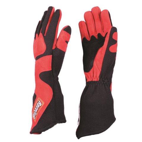 RaceQuip 358 Series Angle-Cut Gloves 358103RQP Driving Gloves, Series, Two Layer, Nomex/Suede, Long Gauntlet Race Gloves, SFI 3.3/5, Black/Red, Medium, Pair