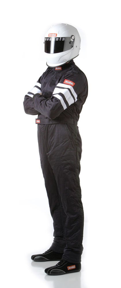 RaceQuip 120 Series Pyrovatex SFI-5 Suits 120007RQP Driving Suit, 1-Piece, Series, Pyrovatex, Multi-Layer, Black with White Stripe, Men's 2X-Large, Each
