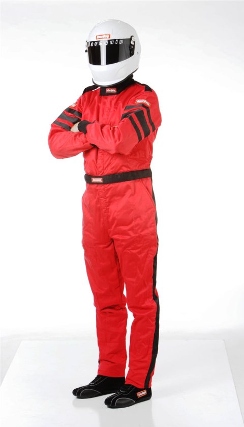 RaceQuip 120 Series Pyrovatex SFI-5 Suits 120016RQP Driving Suit, 1-Piece, Series, Pyrovatex, Multi-Layer, Red with Black Stripe, Men's X-Large, Each