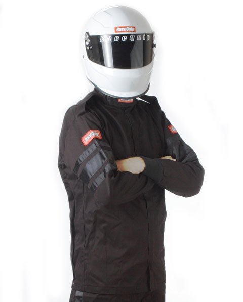 RaceQuip 110 Series Pyrovatex SFI-1 Jackets 111003RQP Driving Jacket, Series, Pyrovatex, Single Layer, Black with Black Stripe, Men's Medium, Each