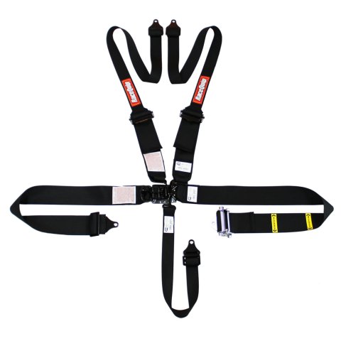 RaceQuip Small Buckle Latch & Link Pro 5-Point Ratchet HANS/HNR Auto Racing Harnesses 815005RQP Harness, Complete, Ratchet, Link, Buckle, 5-Point, SFI 16.1, HANS/HNR, Polyester, Black, Each