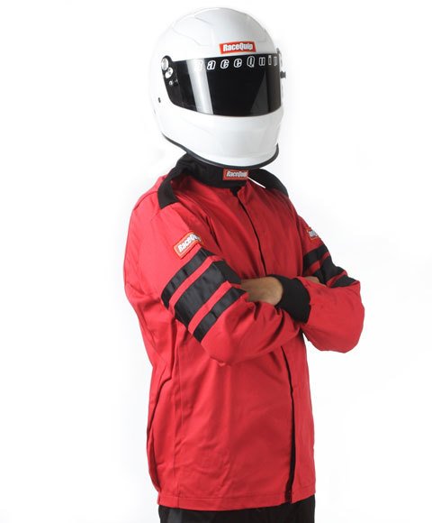 RaceQuip 110 Series Pyrovatex SFI-1 Jackets 111013RQP Driving Jacket, Series, Pyrovatex, Single Layer, Red with Black Stripe, Men's Medium, Each