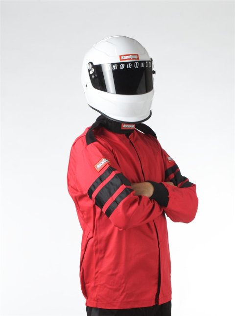 RaceQuip 110 Series Pyrovatex SFI-1 Jackets 111015RQP Driving Jacket, Series, Pyrovatex, Single Layer, Red with Black Stripe, Men's Large, Each