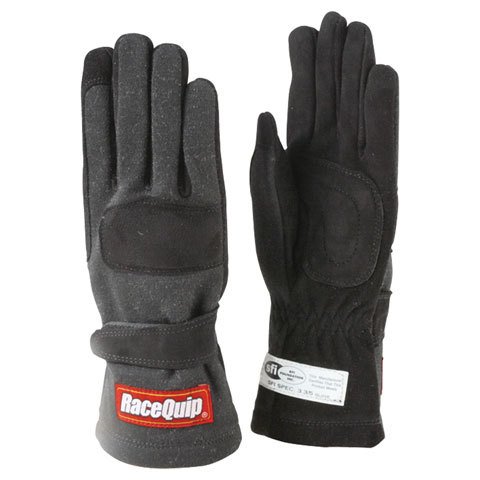 RaceQuip 355 Gloves 355003RQP Driving Gloves, 355, 2-Layer, Nomex/Leather, Black, Men's Medium, SFI 3.3/5, Pair