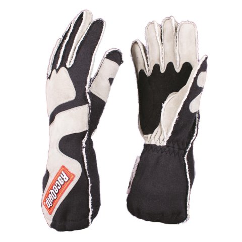 RaceQuip 356 Series Outseam Gloves with Cuffs 356606RQP Driving Gloves, Series, Two Layer, Nomex/Suede, Race Gloves, SFI 3.3/5, Black/Gray, X-Large, Pair