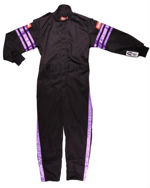 RaceQuip SFI-1 Pro-1 Single Layer Kids Suits 1950597RQP Driving Suit, One-Layer, 1-Piece Design, Black/Purple Stripe, Youth 2X-Large, Each