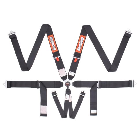 RaceQuip Camlock 6-Point Harness 744004RQP Harness, Complete, Camlock, Individual, Bolt-In, Wraparound, Floor/Roll Bar Mount, Black, SFI 16.1, Each