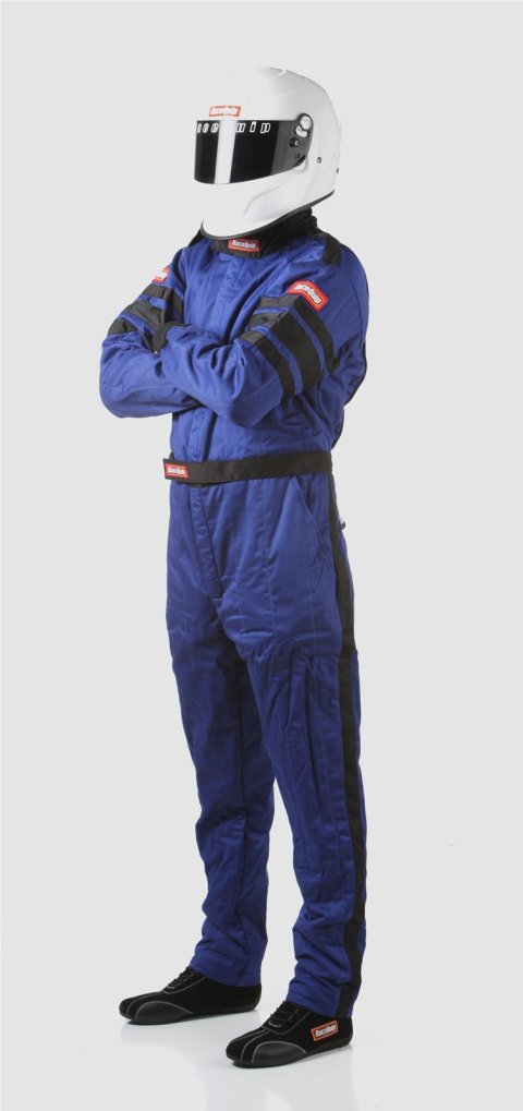 RaceQuip 120 Series Pyrovatex SFI-5 Suits 120027RQP Driving Suit, 1-Piece, Series, Pyrovatex, Multi-Layer, Blue with Black Stripe, Men's 2X-Large, Each