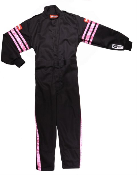 RaceQuip SFI-1 Pro-1 Single Layer Kids Suits 1950897RQP Driving Suit, One-Layer, 1-Piece Design, Black/Pink Stripe, Youth 2X-Large, Each