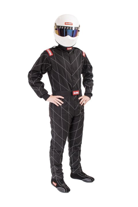 RaceQuip Chevron-1 FRC SFI-1 Suits 130902RQP Suits, One-Piece, Men's Small, Single Layer, SFI 3.2A/1, Black, Each