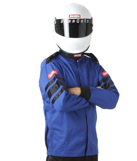 RaceQuip 110 Series Pyrovatex SFI-1 Jackets 111026RQP Driving Jacket, Series, Pyrovatex, Single Layer, Blue with Black Stripe, Men's X-Large, Each