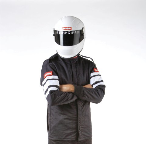 RaceQuip 120 Series Pyrovatex SFI-5 Jackets 121004RQP Jacket, Men's Medium Tall, Multiple Layers, SFI 3.2A/5 Safety Rating, Black with White Stripe