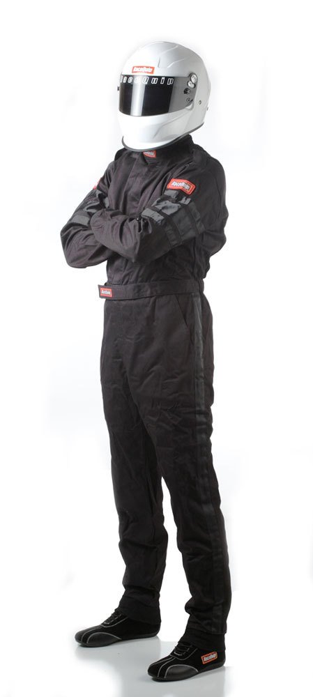 RaceQuip 110 Series Pyrovatex SFI-1 Suits 110007RQP Driving Suit, 1-Piece, Series, Pyrovatex, Single-Layer, Black with Black Stripe, Men's 2X-Large, Each
