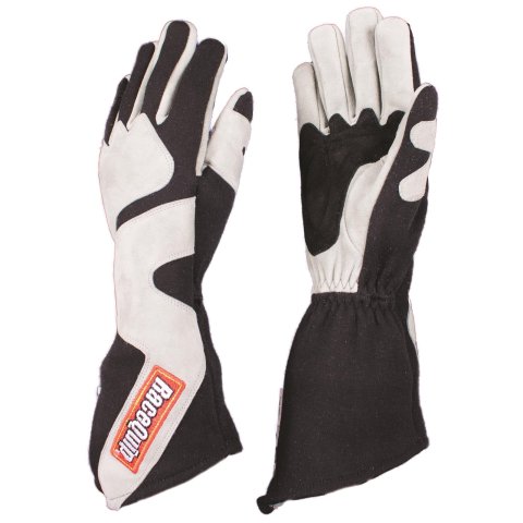 RaceQuip 358 Series Angle-Cut Gloves 358602RQP Driving Gloves, Series, Two Layer, Nomex/Suede, Long Gauntlet Race Gloves, SFI 3.3/5, Black/Gray, Small, Pair