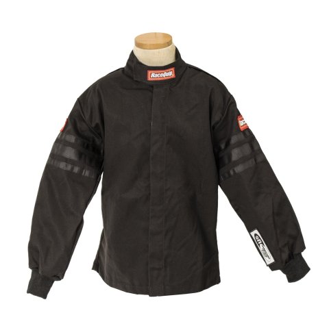 RaceQuip SFI-1 Pro-1 Single Layer Kids Jackets 1969991RQP Driving Jackets, Jackets, Pyrovatex, Black with Black Stripe, SFI 3.2A/1, Junior's X-Small, Each